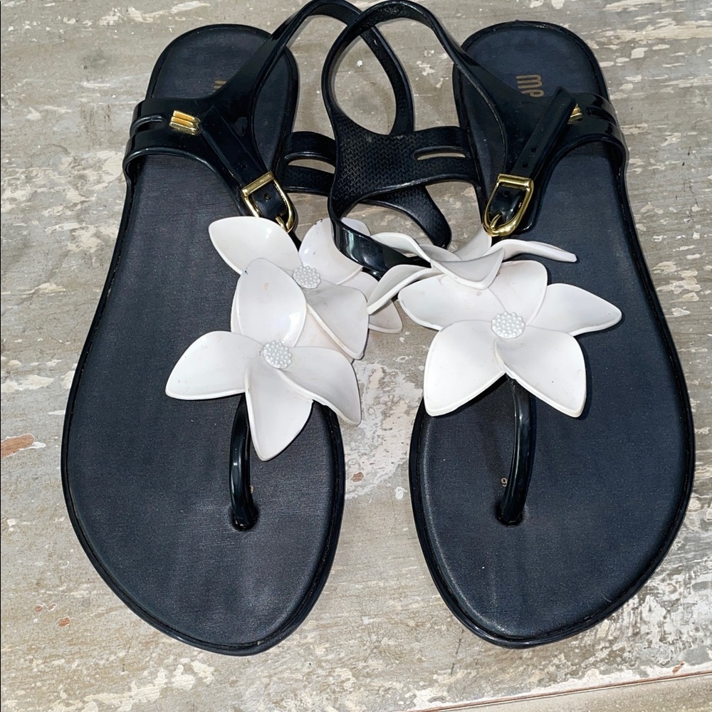 Melissa Black and White Floral Sandals - Picture 1 of 8